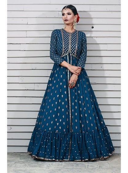 Dark Teal Jacket Anarkali