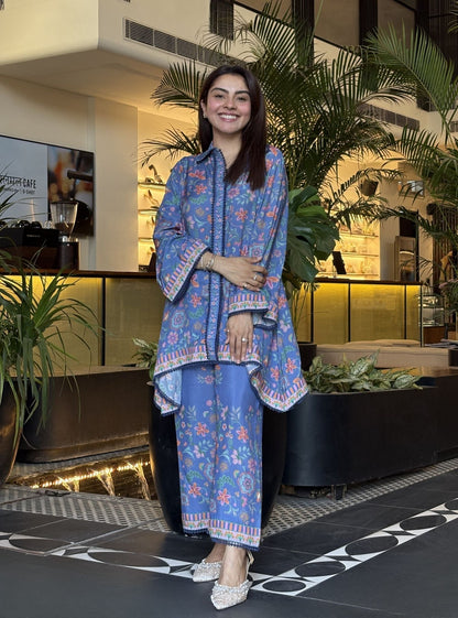 Chunari Lawn Printed Steel Blue Shirt Set