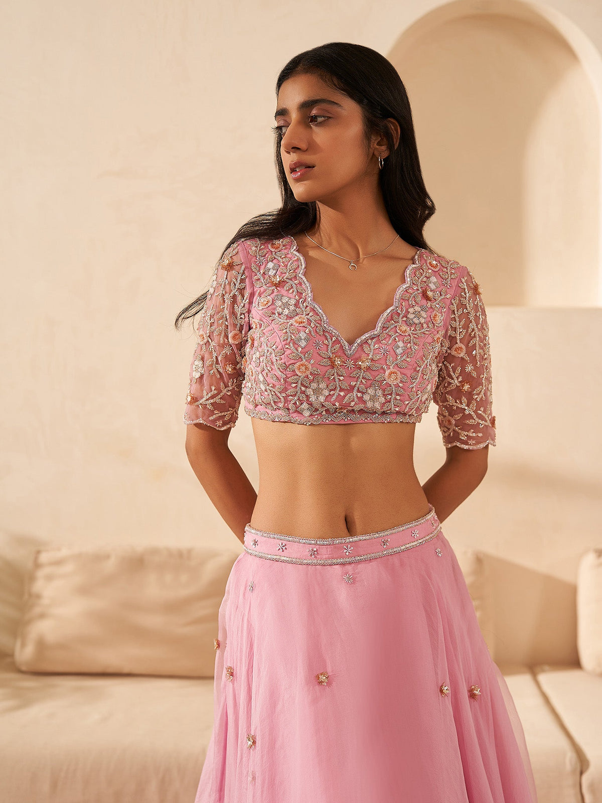 Selene Lilac Silk Organza Lehenga Set