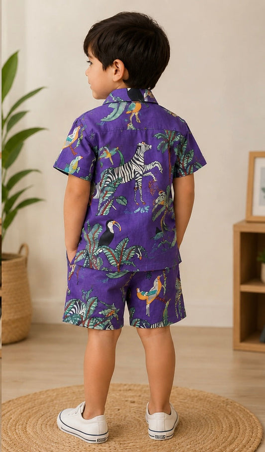 Purple jungle printed short set