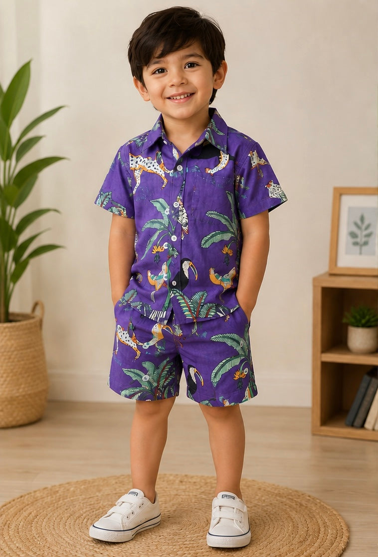 Purple jungle printed short set