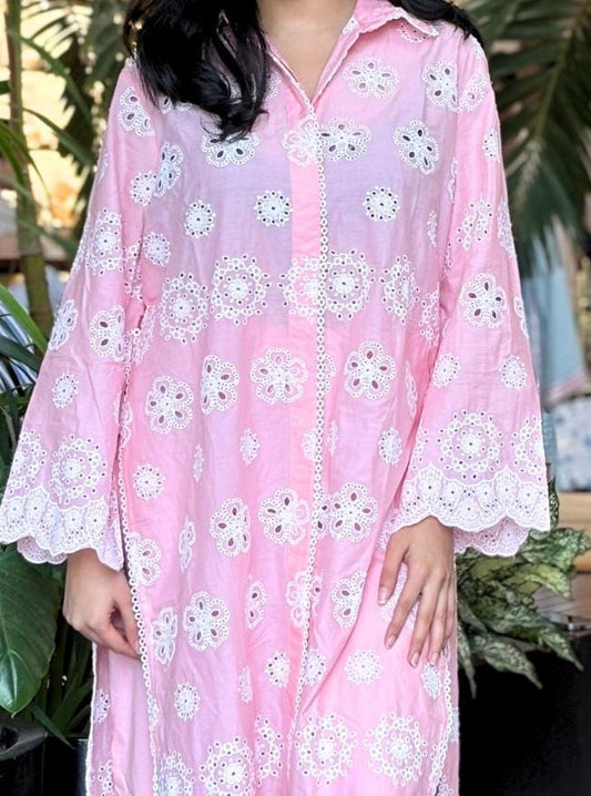 Harriet Supima Cotton Pink Long shirt co-ord set