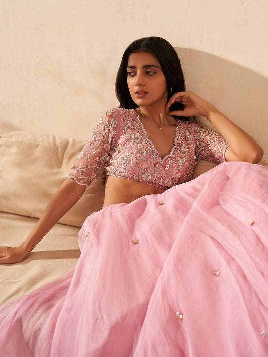 Selene Lilac Silk Organza Lehenga Set