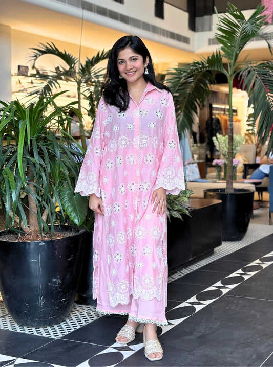 Harriet Supima Cotton Pink Long shirt co-ord set