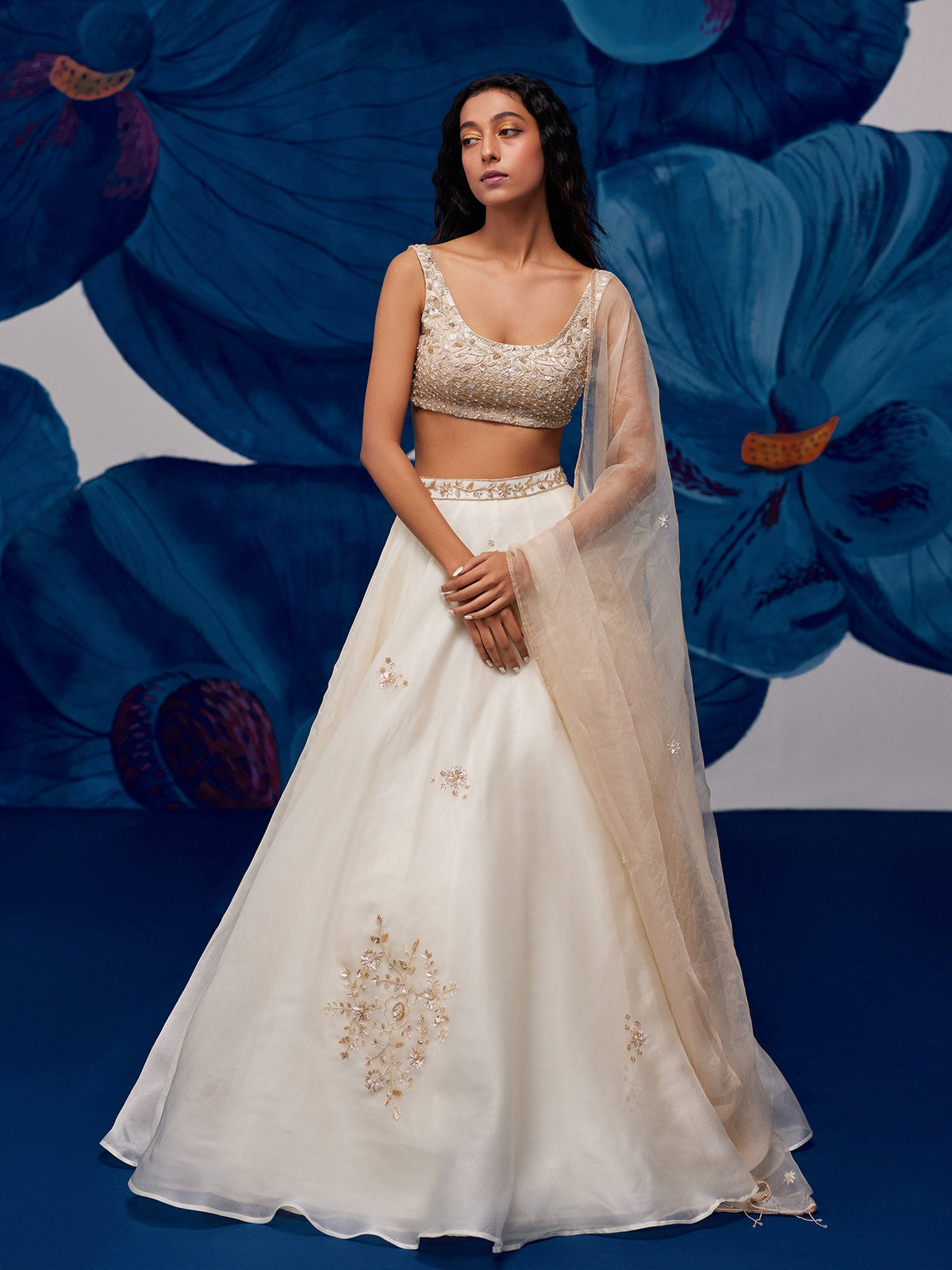 Moonlit Ivory Silk Organza Lehenga Set