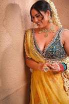 Women's Double Layered Peach Floral Lehenga Set 