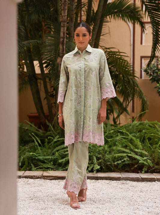 Neris Supima Cotton Printed Green Co-ord Set