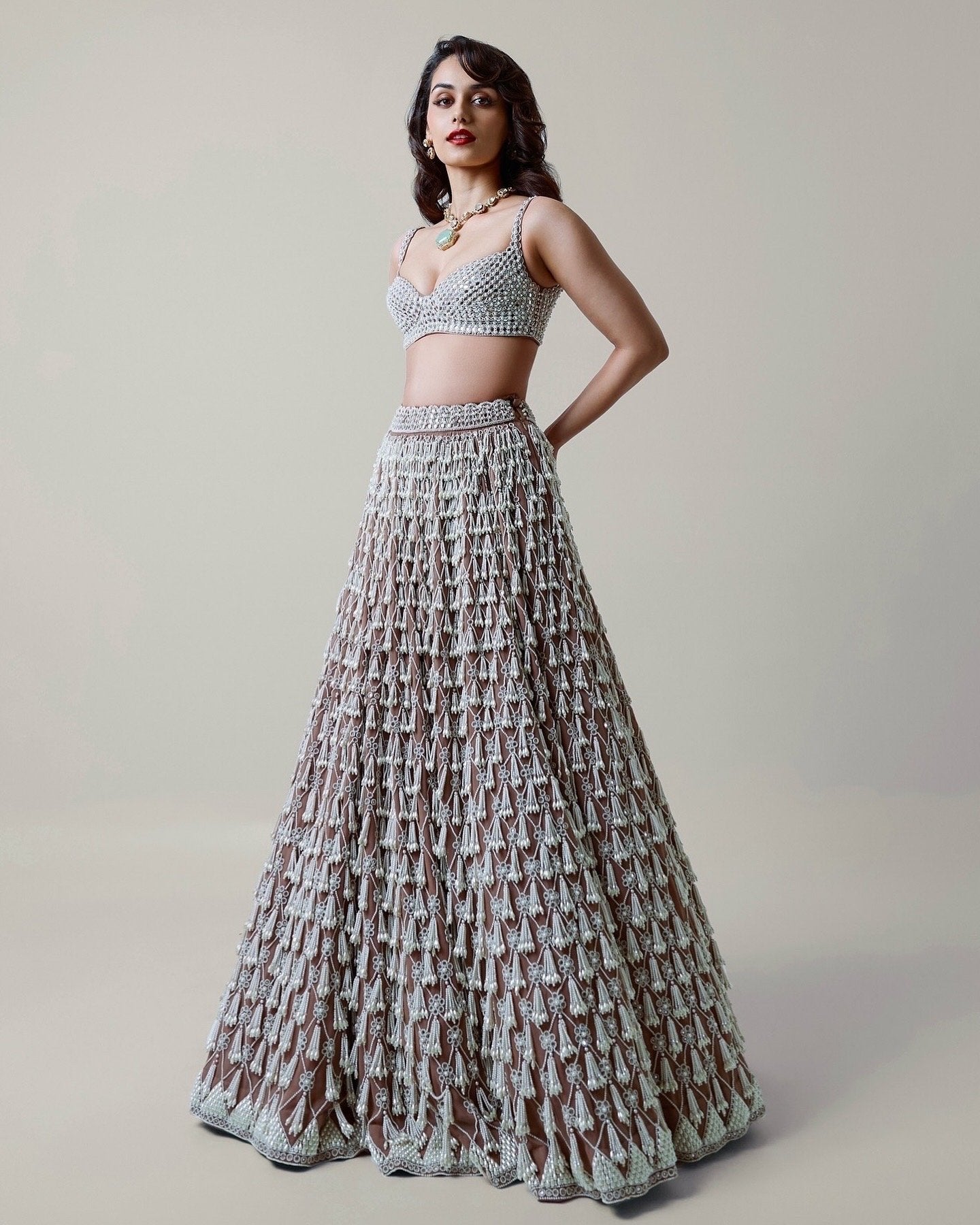 MANUSHI CHILLAR IN PEARL DROP LEHENGA SET