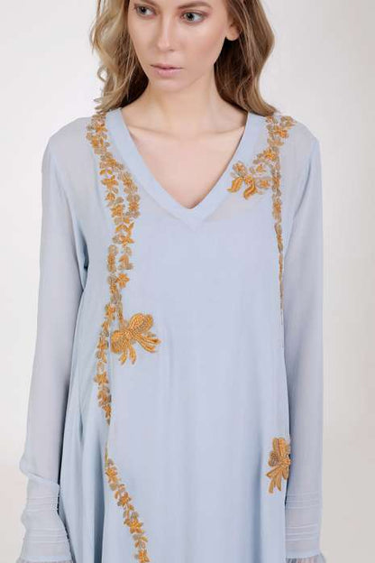 Long â€œVâ€œ Neck Tunic  Ice Blue