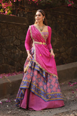 Buy Women's Patola Hot Pink Printed Lehenga Set