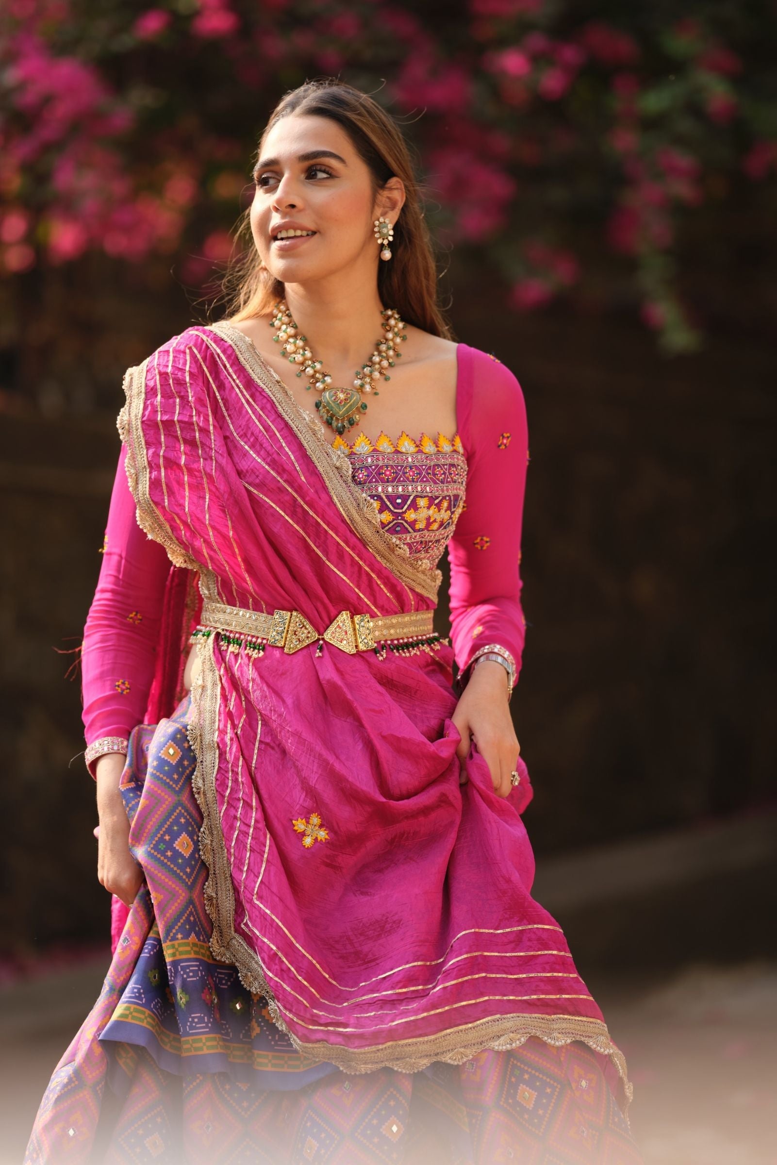 Buy Women's Patola Hot Pink Printed Lehenga Set