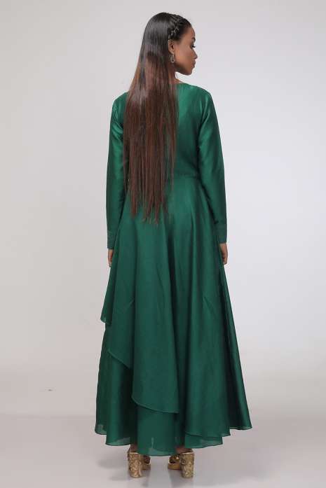 Layred Kurti Bottle Green  Ivory