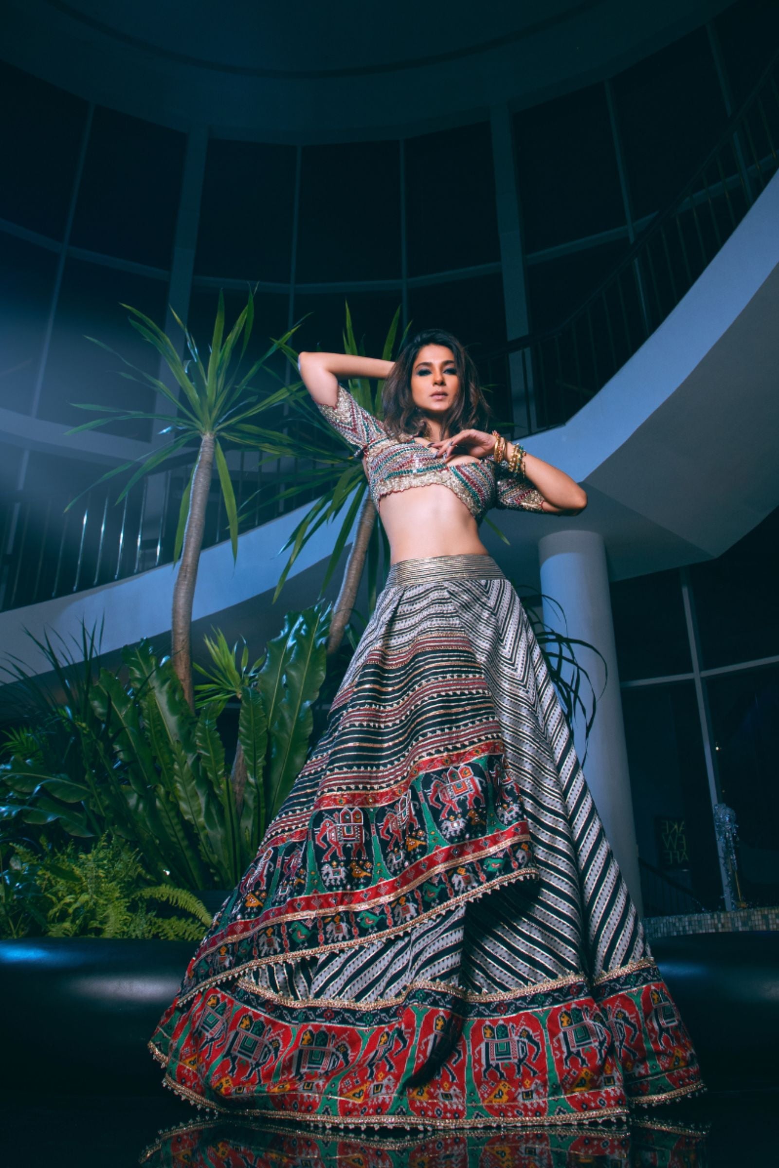 black and White Chevron Patola Lehenga Set