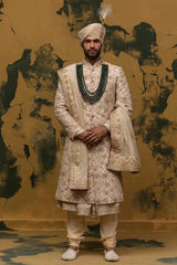 Beige Floral Kiran Dori Sherwani - Asuka Couture