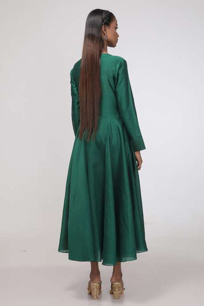 Hand Embroidery Kurti Bottle Green  Ivory