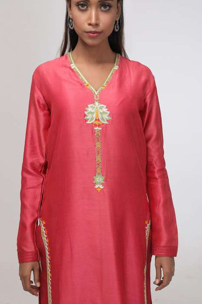 Hand Embroidery Kurti Light Red