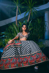 black and White Chevron Patola Lehenga Set