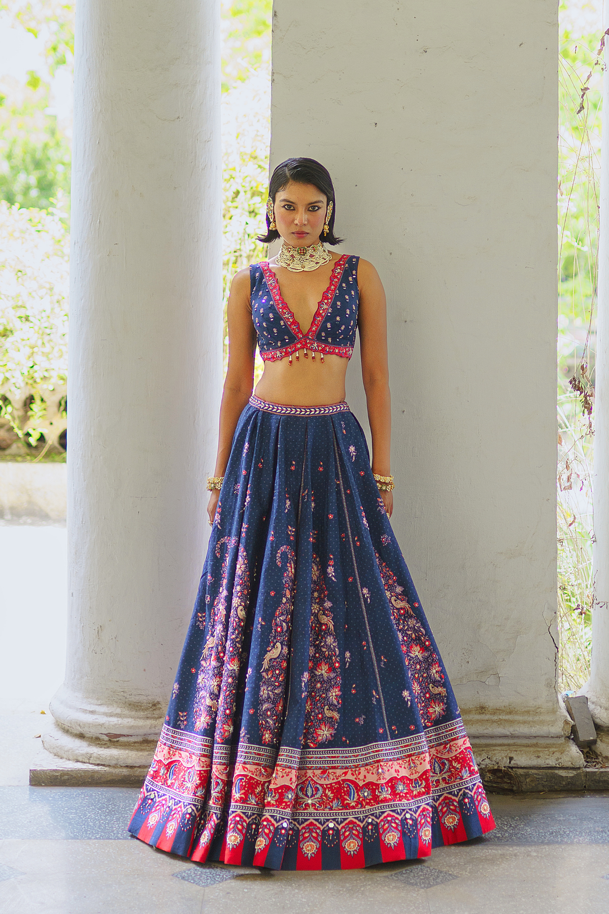 Navy blue paisley lehenga set