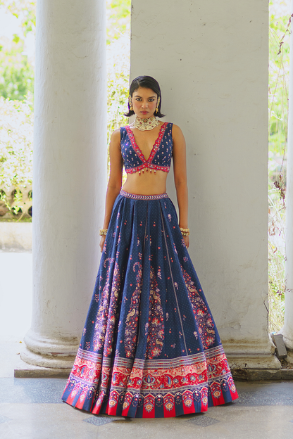 Navy blue paisley lehenga set