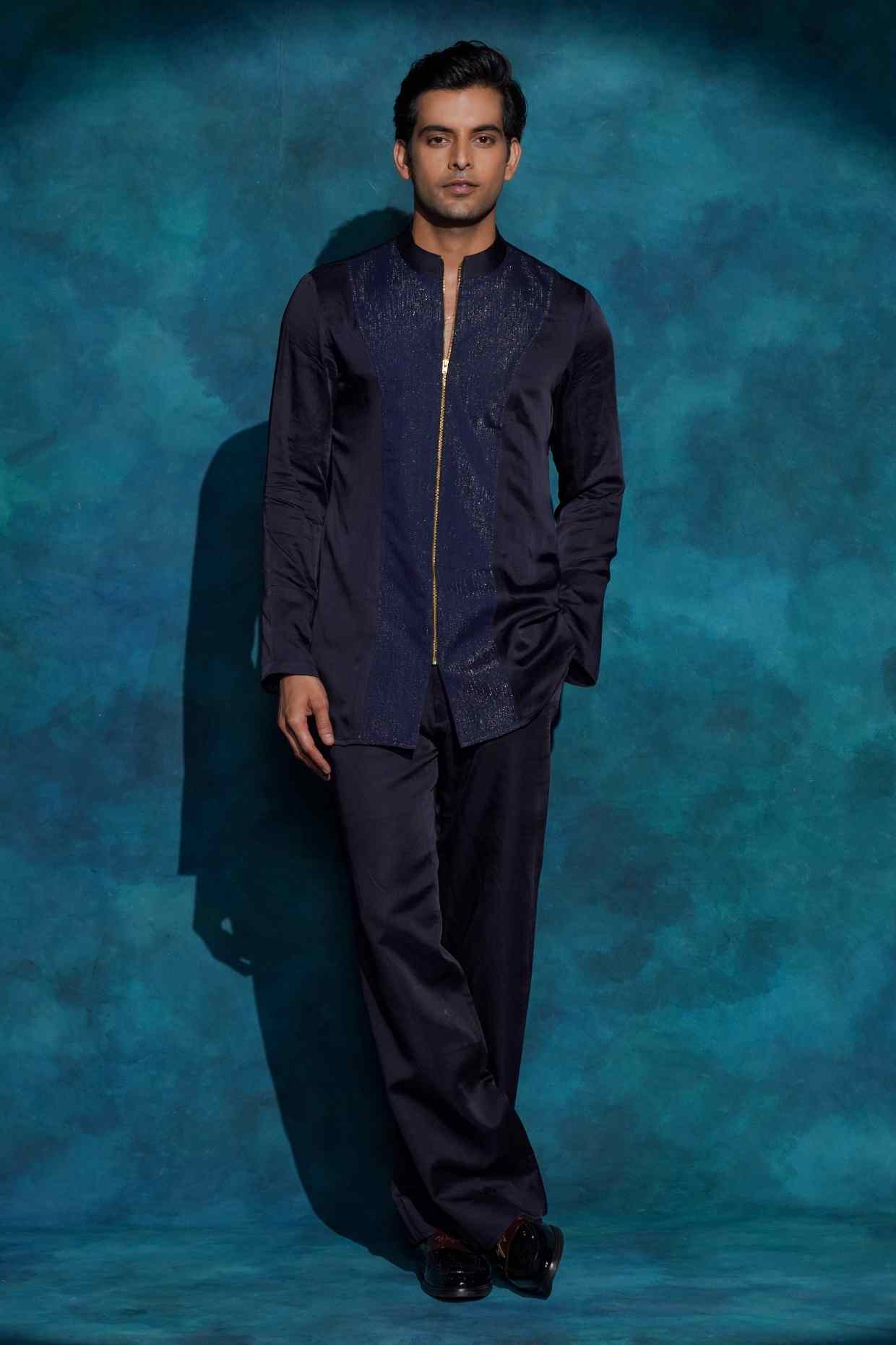 MIDNIGHT BLUE ZIPPER  SHIRT SET
