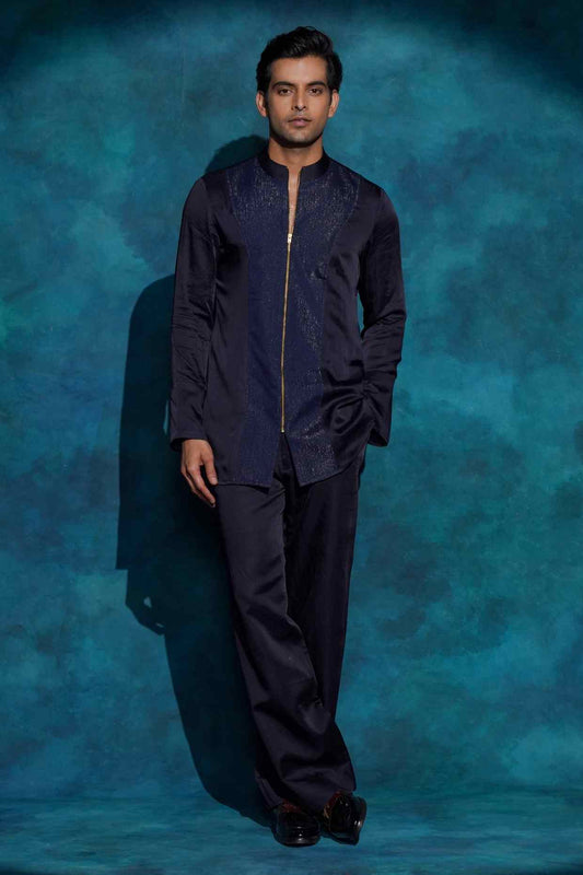 MIDNIGHT BLUE ZIPPER  SHIRT SET