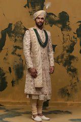 Beige Floral Kiran Dori Sherwani - Asuka Couture