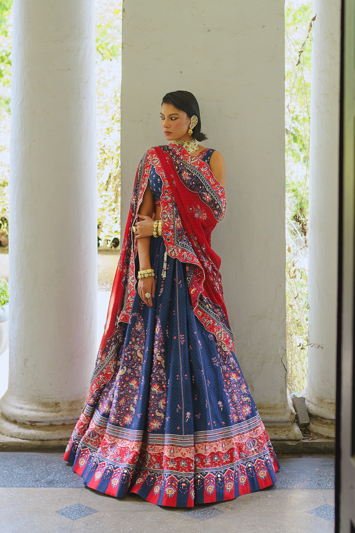 Navy blue paisley lehenga set