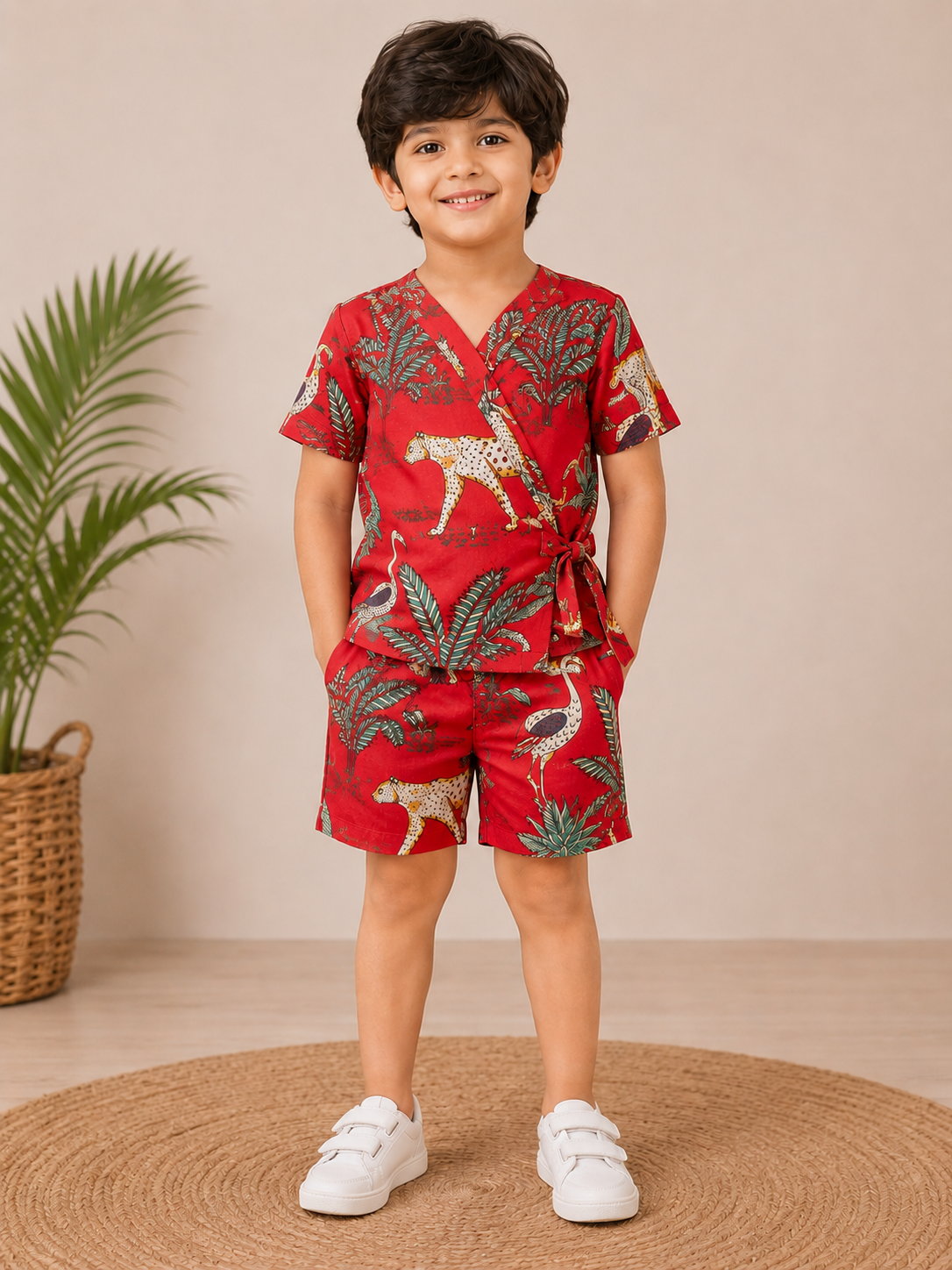 Red jungle printed cordset