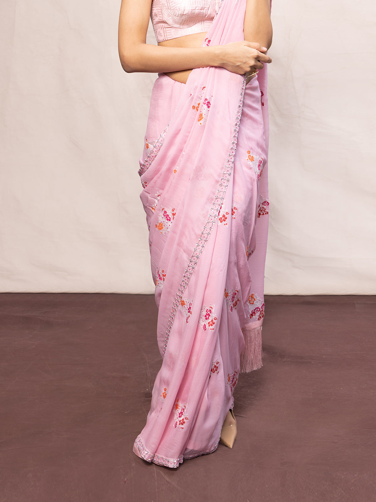Handwoven Pink Chiffon Banarasi Saree
