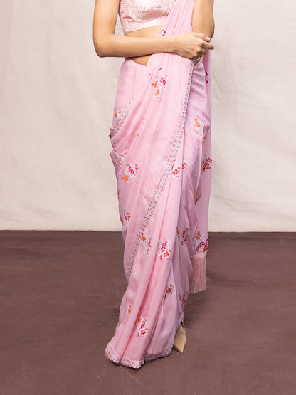 Handwoven Pink Chiffon Banarasi Saree