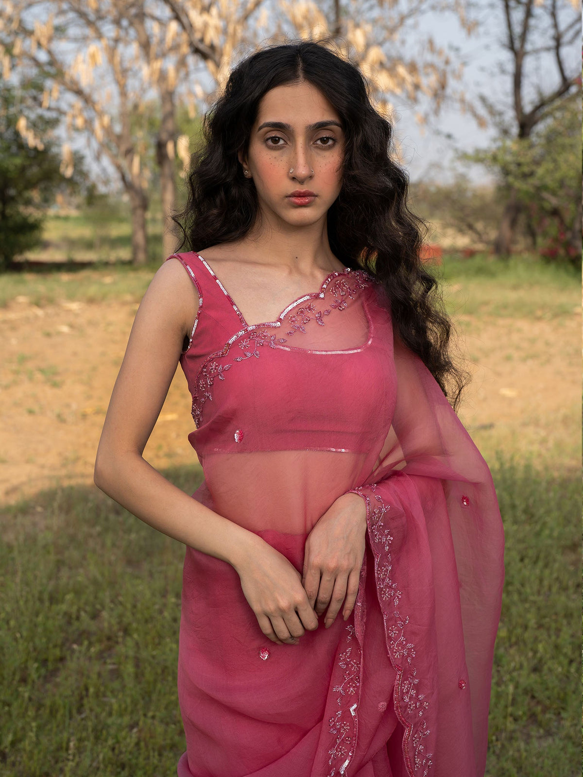Roseate Silk Organza Saree Set