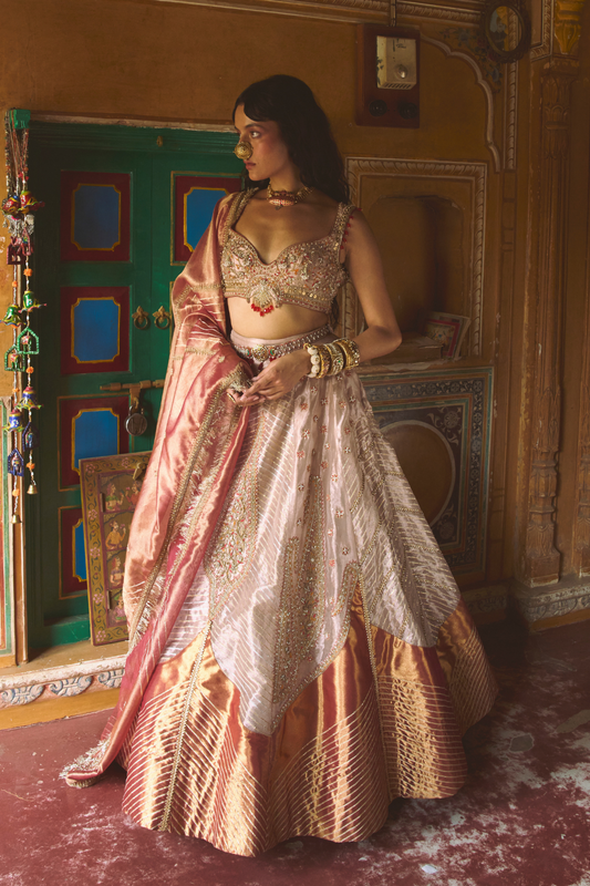 Rose Gold Puri Zari Tissue Lehenga Set