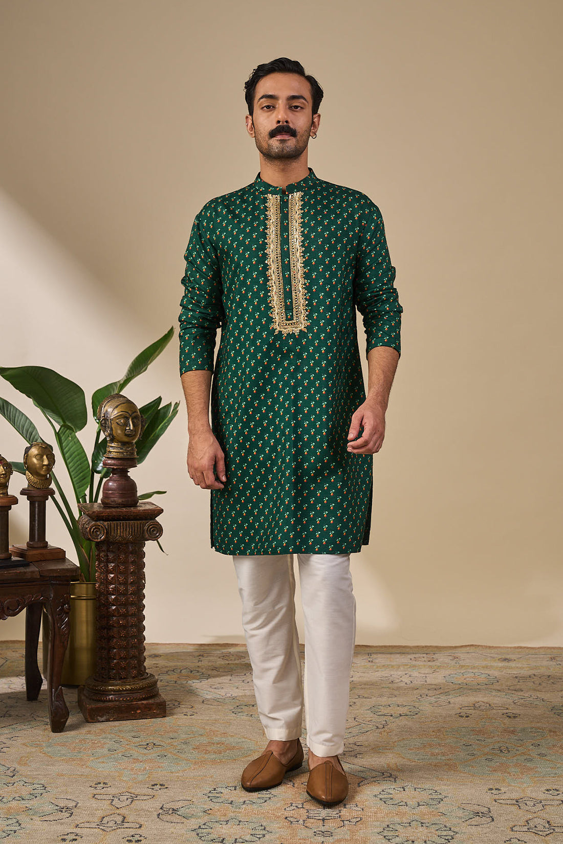 Green Kaju Ka Phool Kurta