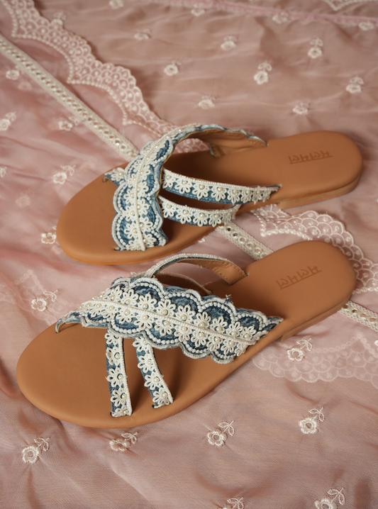 Bella Denim Cross StrapÂ Flat