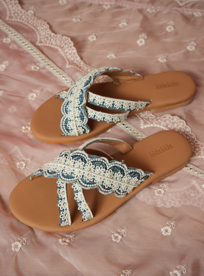 Bella Denim Cross StrapÂ Flat
