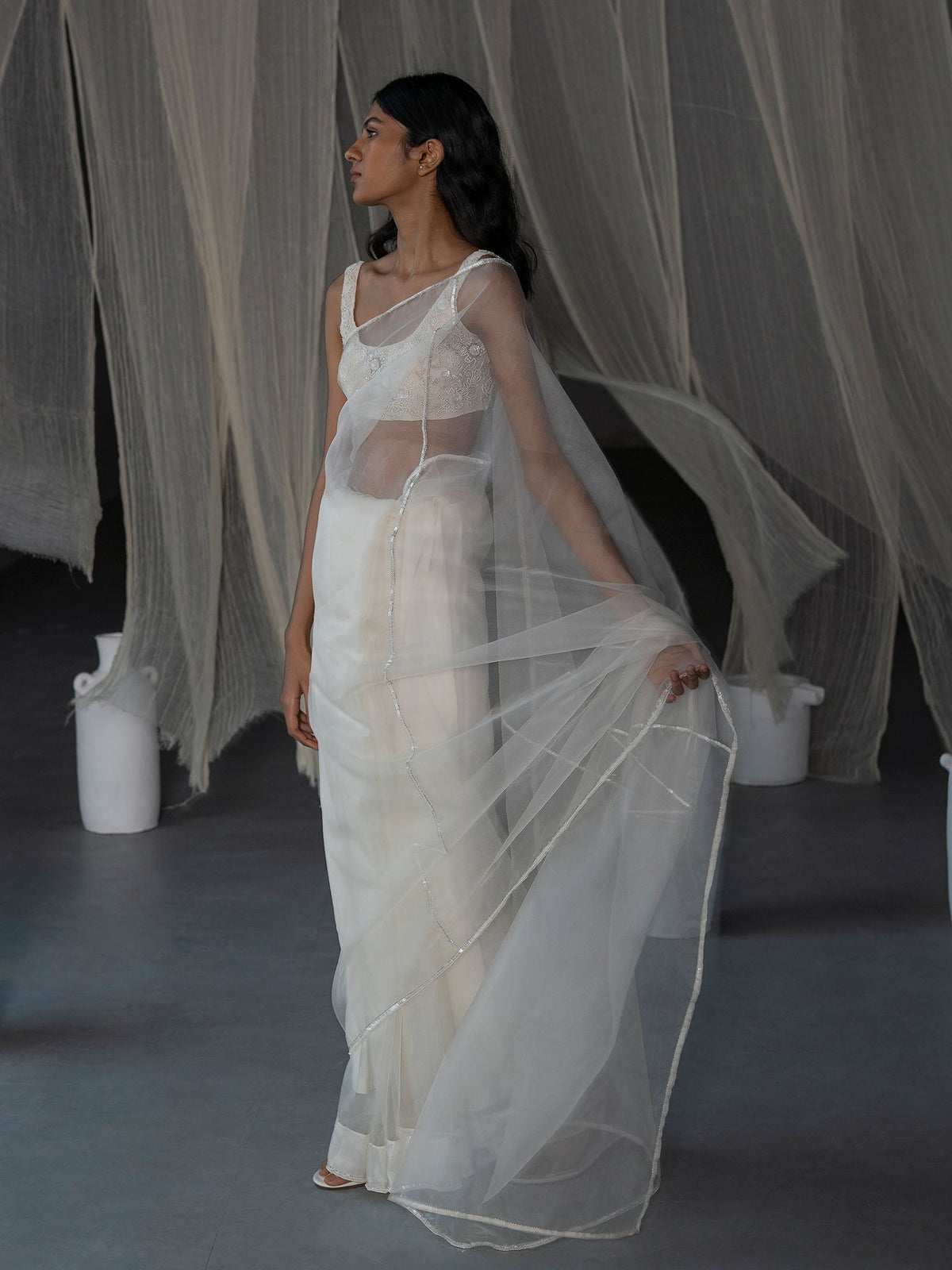 Chand Off-White Organza Saree Set