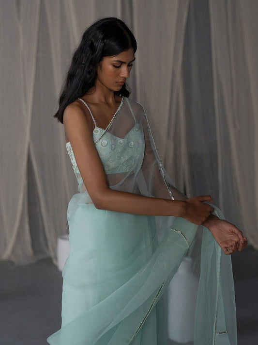 Noor Mint Green Organza Saree Set