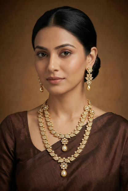 Manasvi Gold Finish Jadau Long Set
