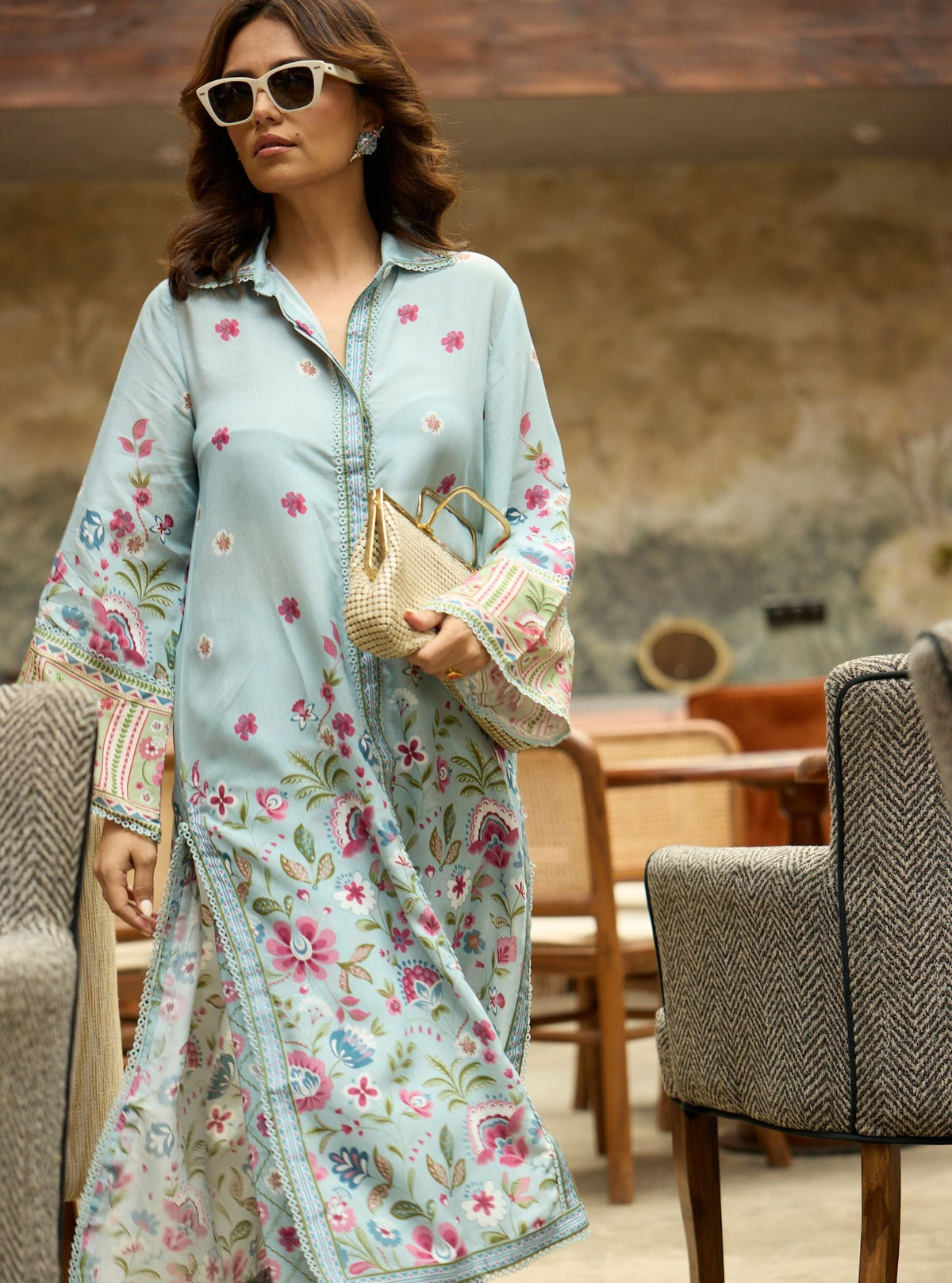 Cormac Lawn Printed Blue Co-ord Set