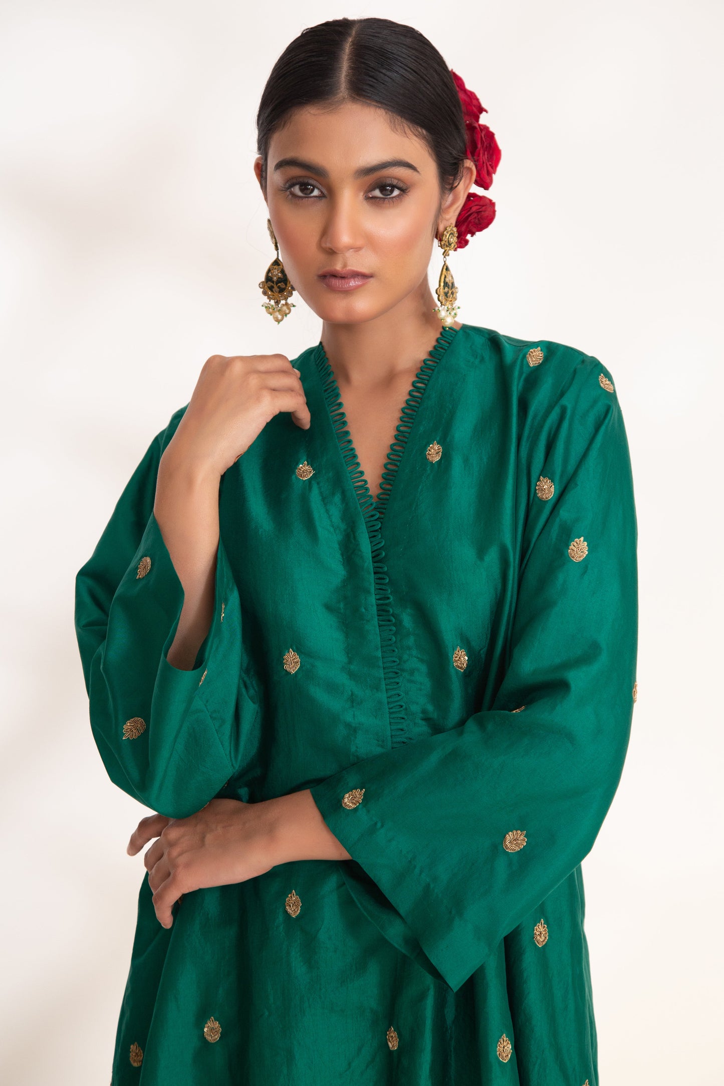 Ojal Kurta Set Emerald Green