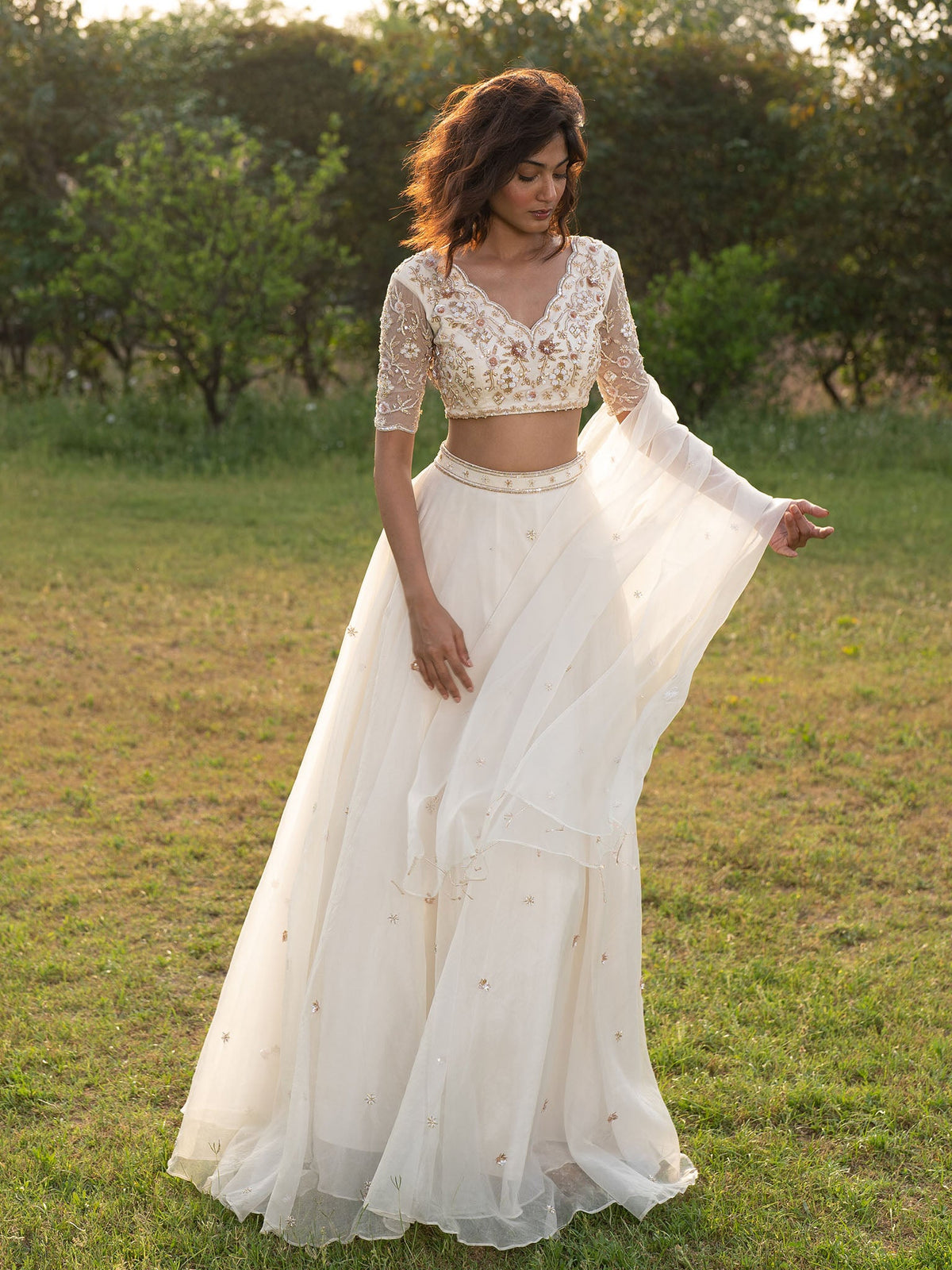 Selene Ivory Silk Organza Lehenga Set