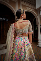 Women's Cream Floral Jamawar Lehenga
