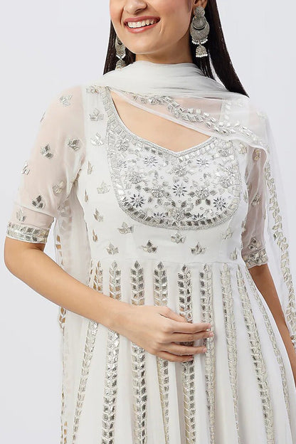 White Anarkali Set