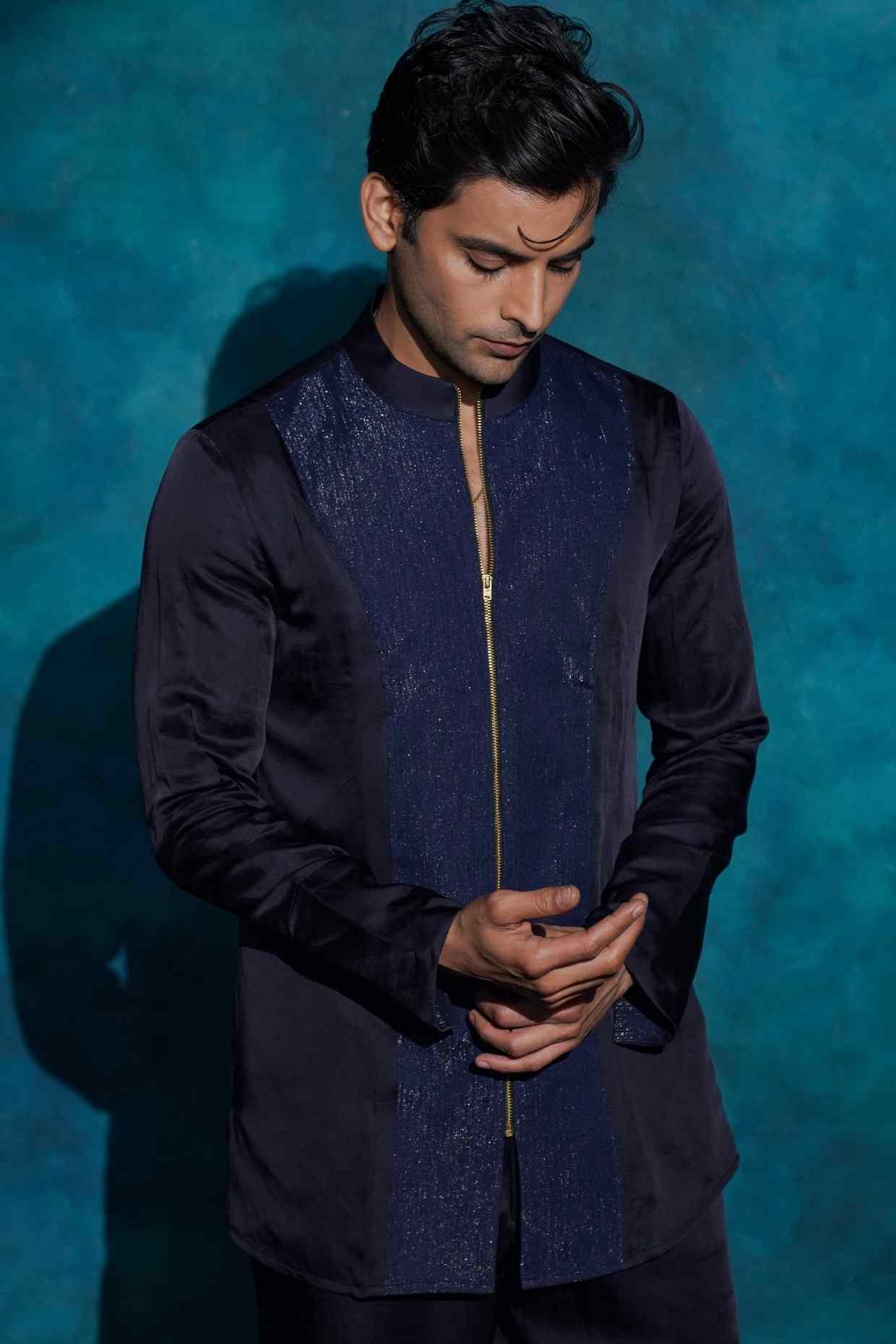 MIDNIGHT BLUE ZIPPER  SHIRT SET