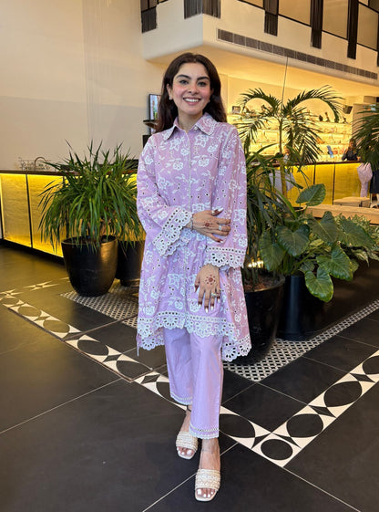 Victoria Pima Satin lilac Co-ord Set