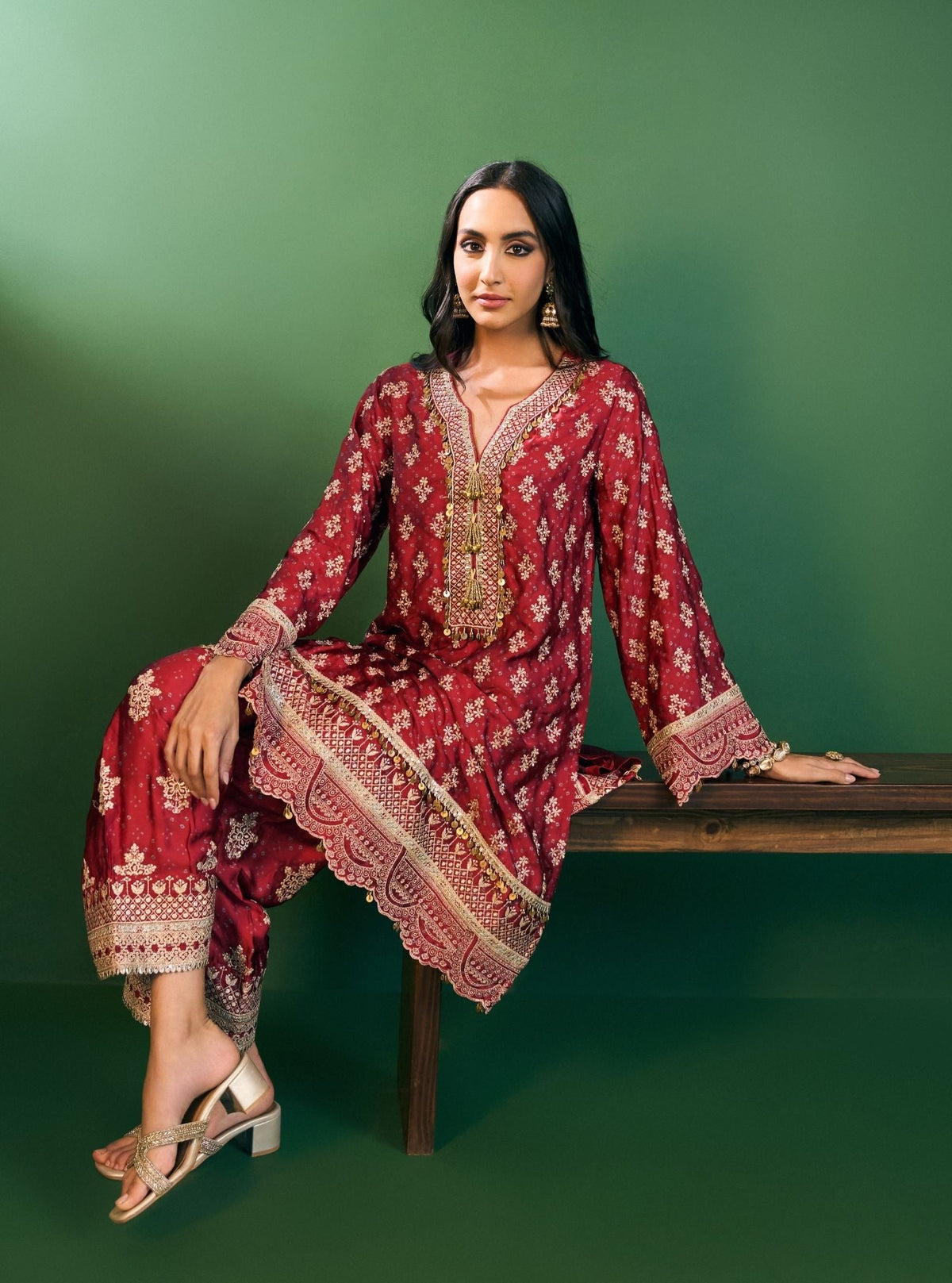Elira Cupro Satin Red Kurta Sets
