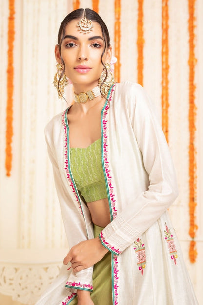 Pink Green Ombre Lehenga & Cape Set Pink Green Ombre and Off White