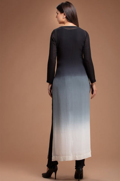 Zarf Tunic Set Black to Off White Ombre and Black
