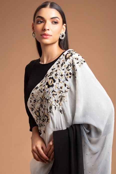 Kashish Saree Black to Off White Ombre and Black
