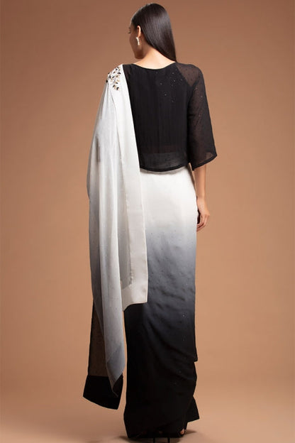 Kashish Saree Black to Off White Ombre and Black